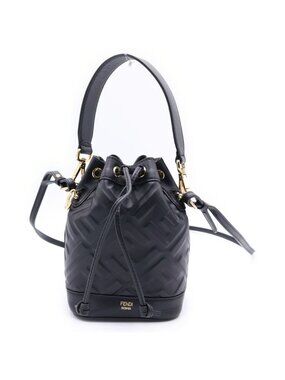Fendi Montresor Mini Shoulder Bag Drawstring Black Leather Gold